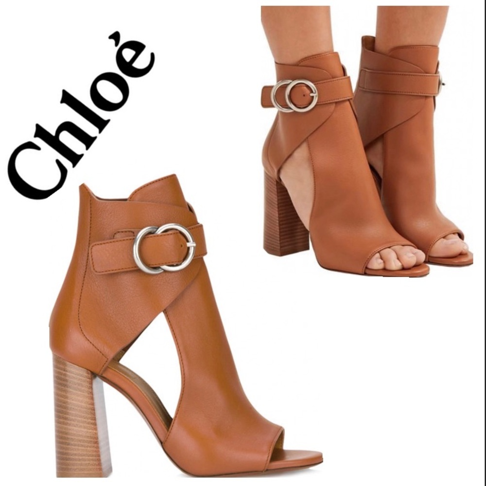 Chloé Millie Cutout Leather Ankle Boots Tan